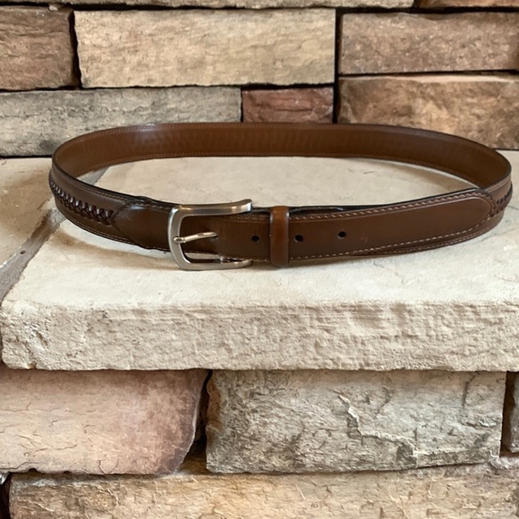 SIZE 40 brown leather belt with braided center - Picture 1 of 5